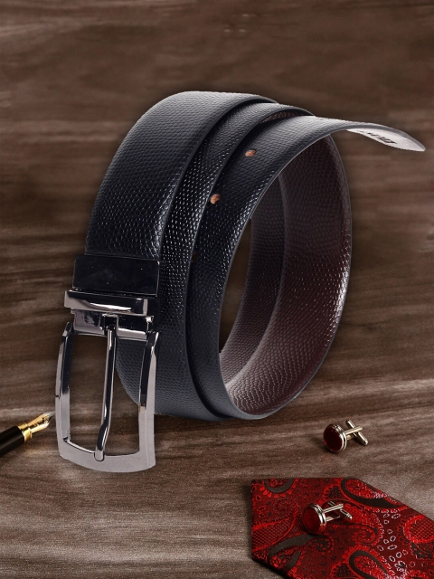 

MUTAQINOTI Men Black Textured Leather Reversible Formal Belt