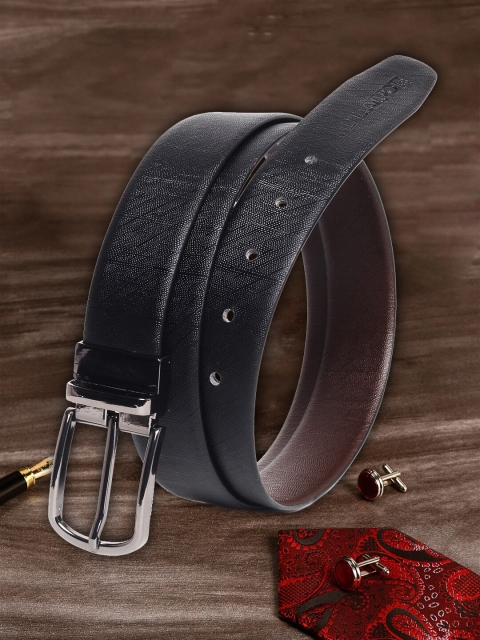 

MUTAQINOTI Men Black Textured Reversible Leather Belt