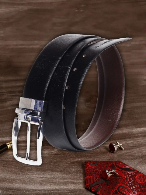 

MUTAQINOTI Men Black Textured Reversible Leather Formal Belt