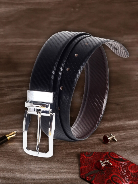 

MUTAQINOTI Men Black Textured Reversible Leather Belt