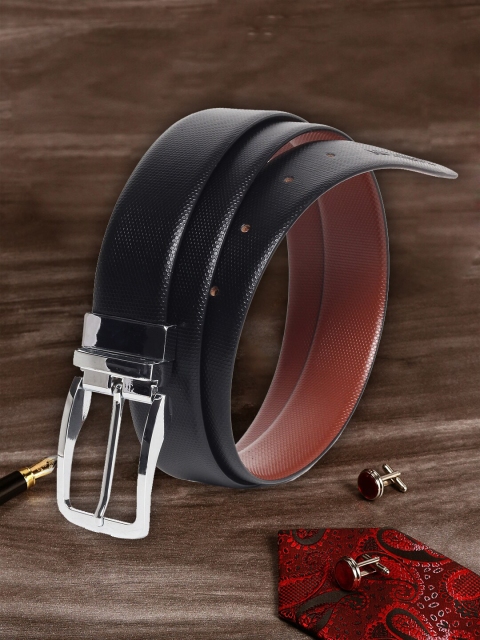 

MUTAQINOTI Men Black Textured Reversible Leather Formal Belt