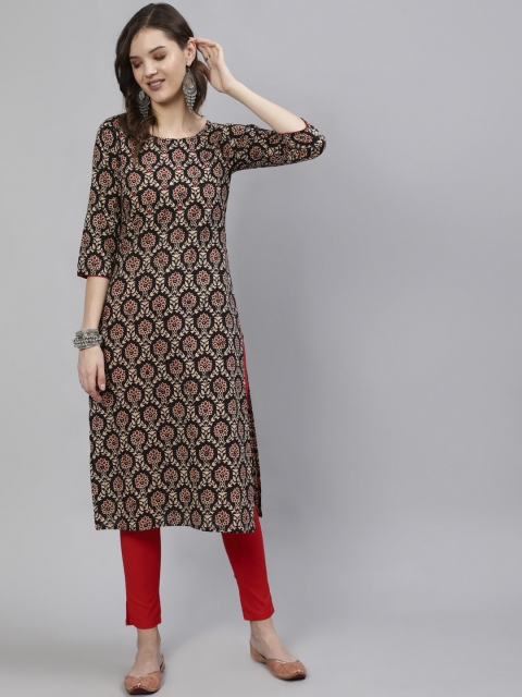 

Nayo Women Black & Red Ethnic Motifs Cotton Printed Kurta