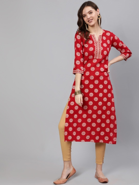 

Nayo Women Red Ethnic Motifs Printed Kurta