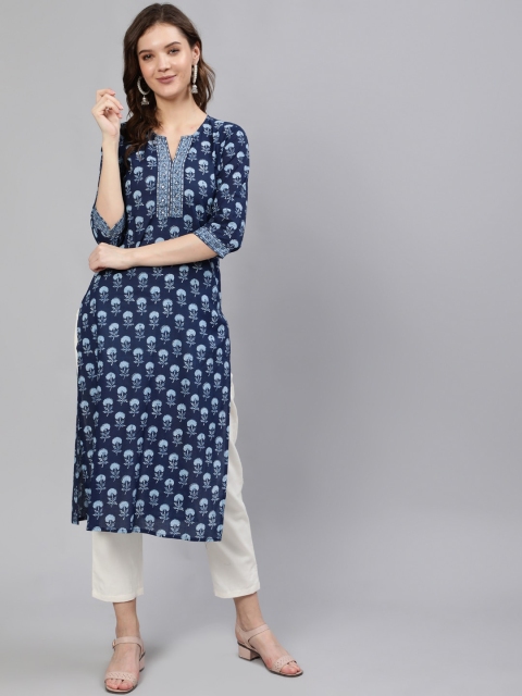 

Nayo Women Blue Ethnic Motifs Printed Kurta
