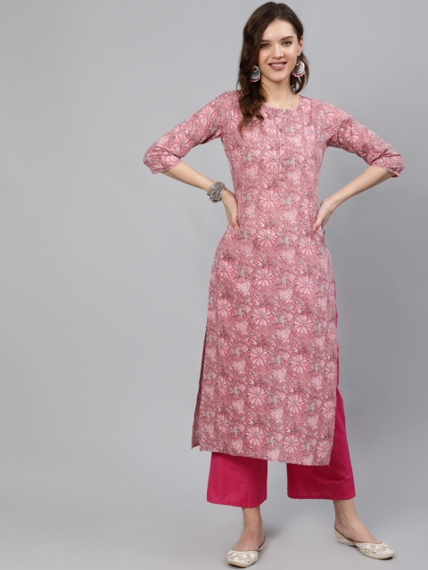 

Nayo Women Pink Floral Printed Kurta