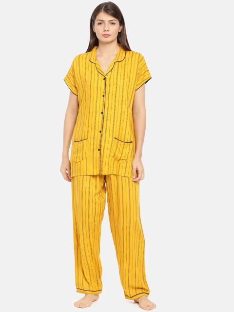 

GOLDSTROMS Women Yellow & Black Striped Night suit