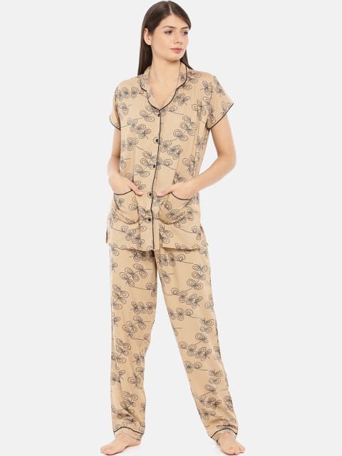 

GOLDSTROMS Women Beige & Black Printed Night suit