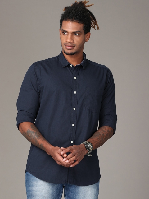 

FOGA Men Navy Blue Opaque Casual Shirt