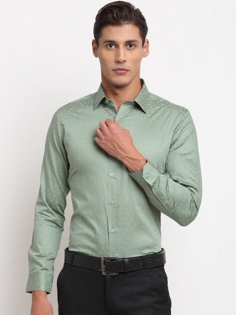 

FINNOY Men Green Slim Fit Opaque Printed Formal Shirt