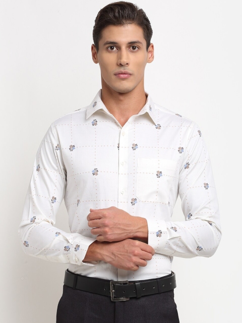 

FINNOY Men White Slim Fit Opaque Printed Formal Shirt