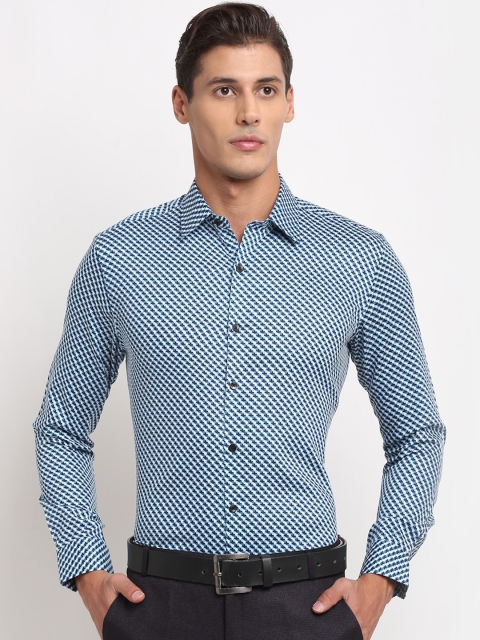 

FINNOY Men Navy Blue Slim Fit Opaque Printed Formal Shirt