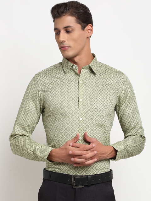 

FINNOY Men Green Slim Fit Printed Formal Shirt