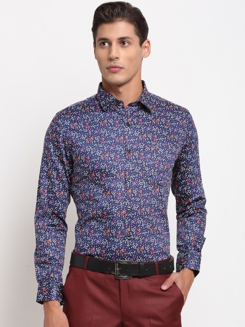 

FINNOY Men Blue Slim Fit Floral Opaque Printed Formal Shirt