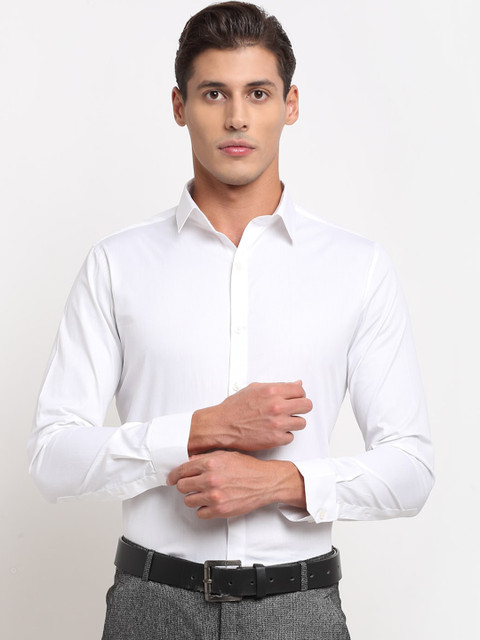 

FINNOY Men White Slim Fit Opaque Cotton Formal Shirt