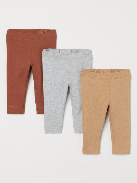 

H&M Girls 3-Pack Cotton Leggings, Grey