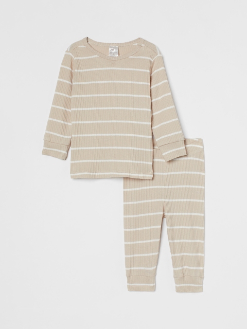 

H&M Girls Beige 2-Piece Ribbed Cotton Set