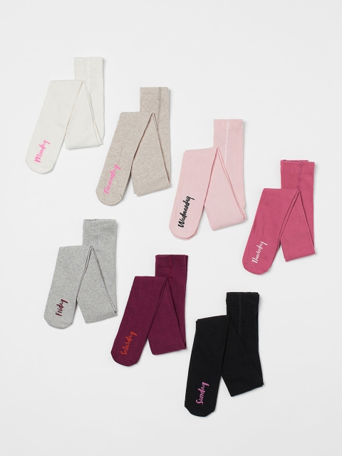 

H&M Girls 7-Pack Fine-Knit Tights, White