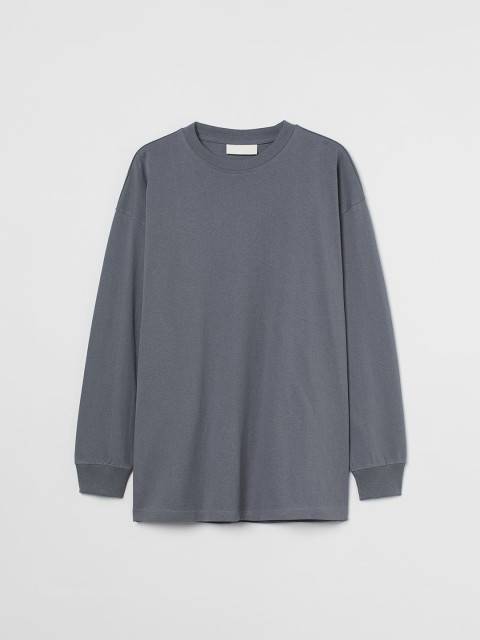 

H&M Men Grey Long-Sleeved Cotton T-shirt