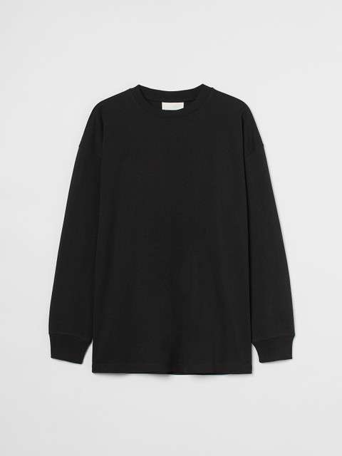 

H&M Men Black Long-Sleeved Cotton T-shirt
