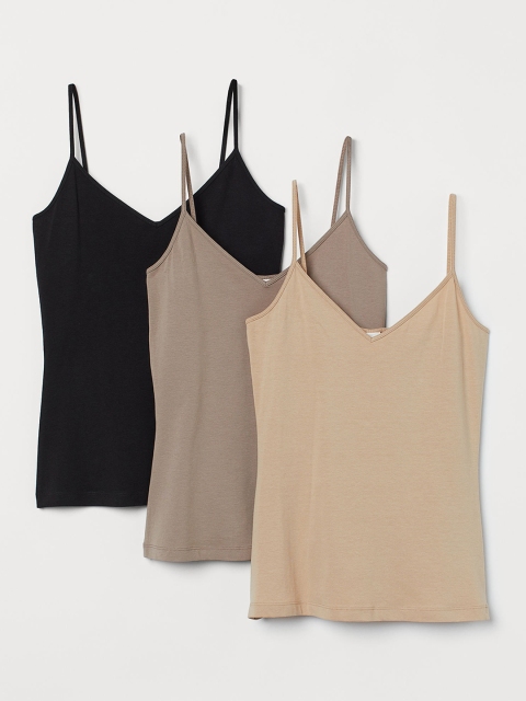 

H&M Black & Beige 3-Pack V-Neck Strappy Tops