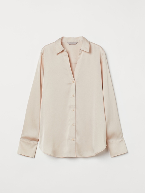 

H&M Women Beige Solid V-Neck Blouse