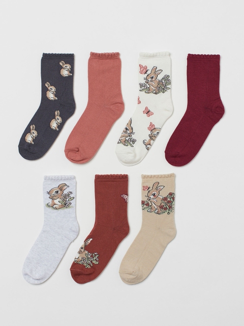 

H&M Girls Multicoloured 7-Pack Socks, Multi