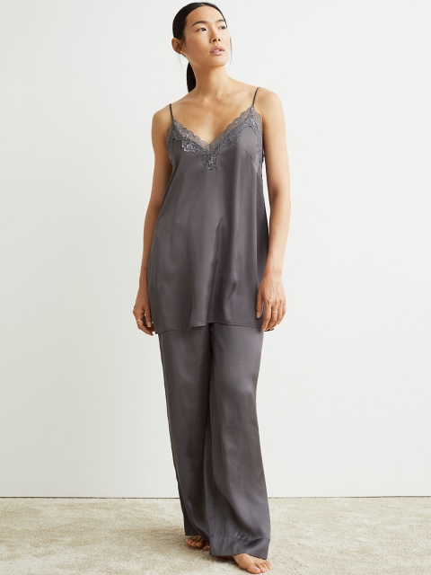 

H&M Women Grey Satin Nightslip