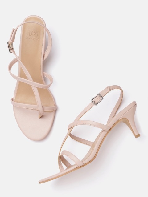 

her by invictus Nude-Coloured Solid Open-Toe Slim Heels
