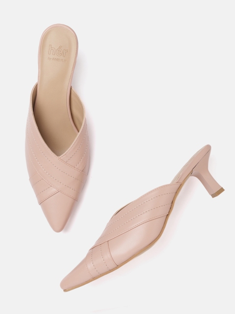 

her by invictus Women Nude-Coloured Solid Heeled Mules