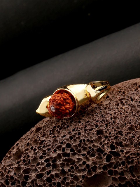 

Voylla Men Brown & Gold-Toned & Plated Rudraksha-Studded Finger Ring