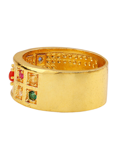 

Voylla Men Gold-Plated Red & Pink Stone-Studded Finger Ring