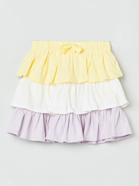 

max Girls Yellow & White Colourblocked Pure Cotton Layered Mini Skirt