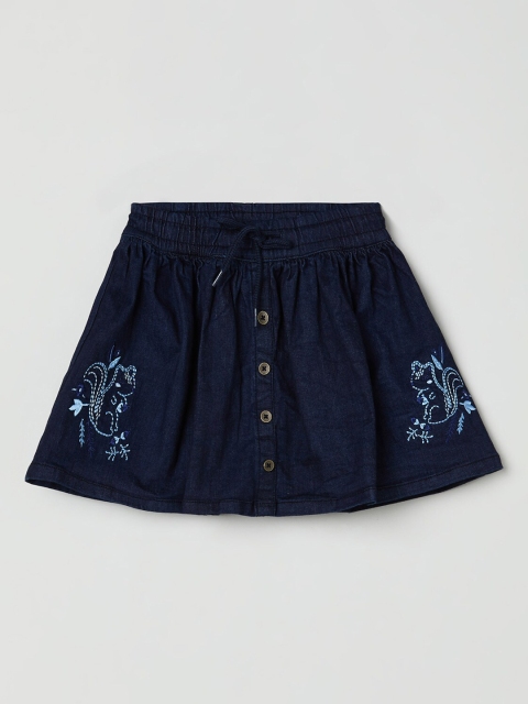 

max Infant Girls Navy Blue Embroidered Cotton Flared Mini Skirt