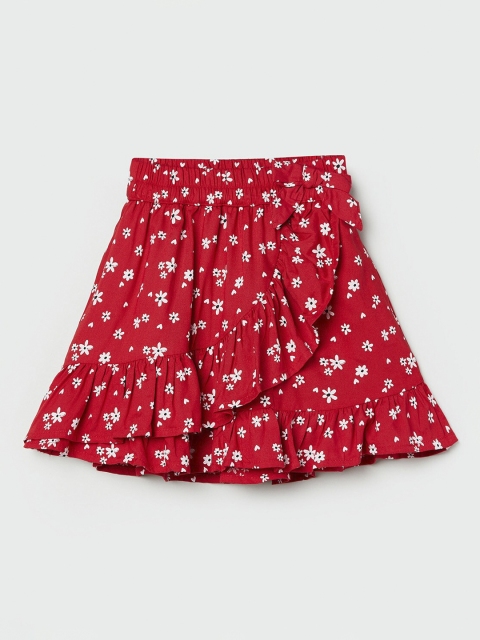 

max Girls Red & White Printed Flared Knee-Length Skirt
