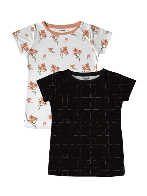 

mezmoda Girls Set Of 2 Floral Printed T-shirts, Black
