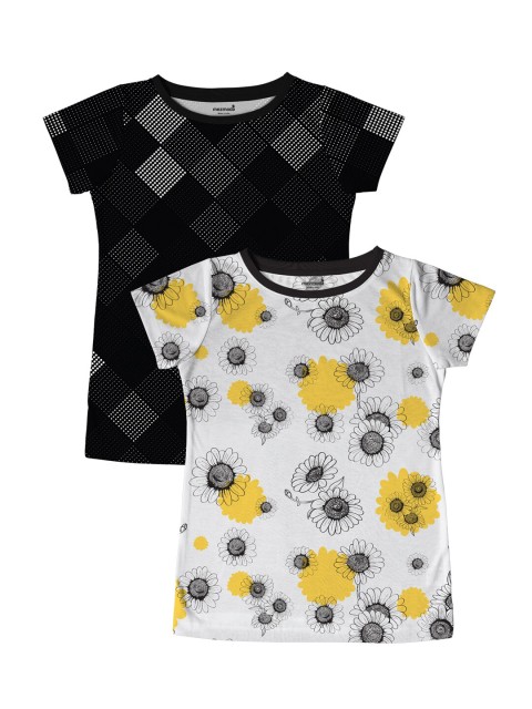 

mezmoda Girls Pack of 2 Floral Printed T-shirts, Black