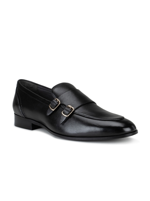 

ROSSO BRUNELLO Men Black Solid Leather Formal Monk Shoes