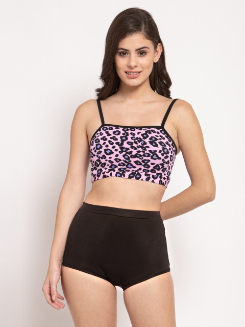 

CUKOO Women Pink & Brown Leopard Printed Comfort-Fit Two-Piece Swim Set