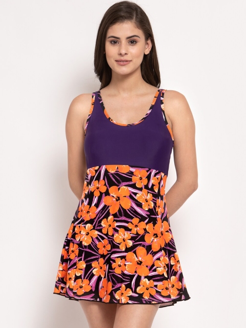 

CUKOO Women Purple & Orange Floral Printed Comfort-Fit Swimming Dress