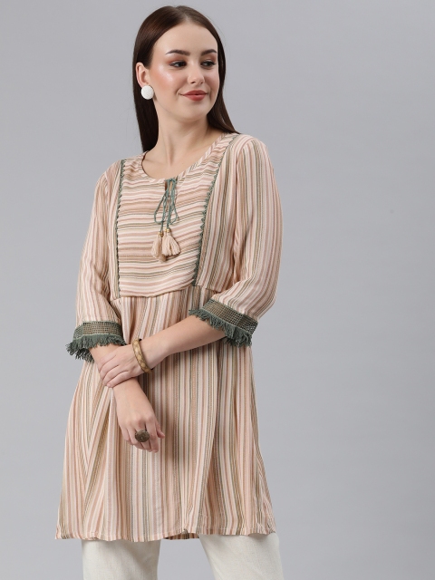 

ETIQUETTE Women Peach-Coloured & Brown Striped Kurta