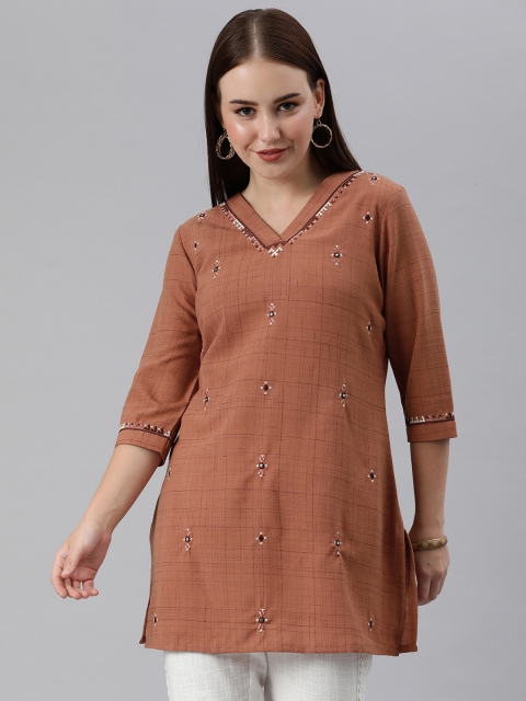 

ETIQUETTE Women Brown Ethnic Motifs Embroidered Thread Work Kurta