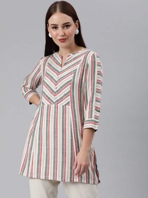 

ETIQUETTE Women Green & White Striped Pastels Kurta