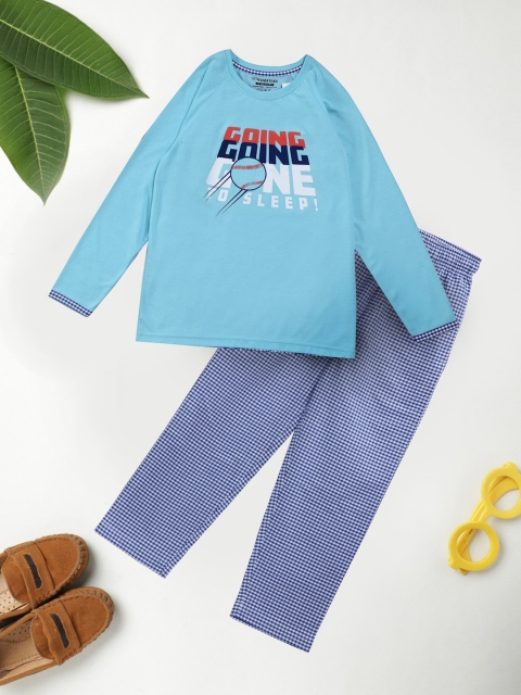 

Lil Tomatoes Boys Blue & White Printed Pure Cotton Night suit
