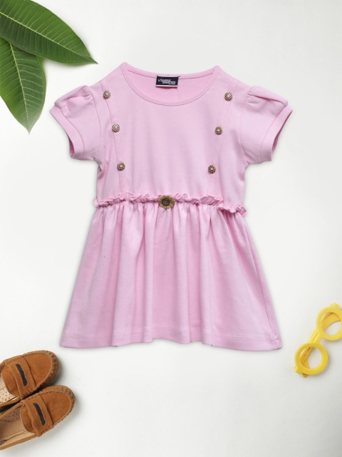

Lil Tomatoes Pink Solid Cotton Fit & Flare Dress