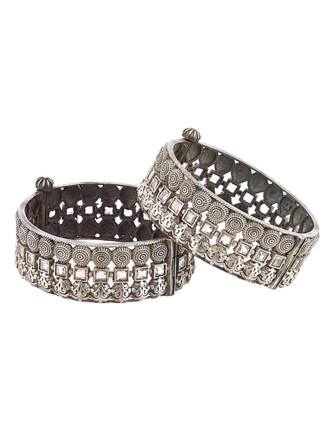 

Biba Set of 2 Oxidised Silver-Plated Stone-Studded Bangles