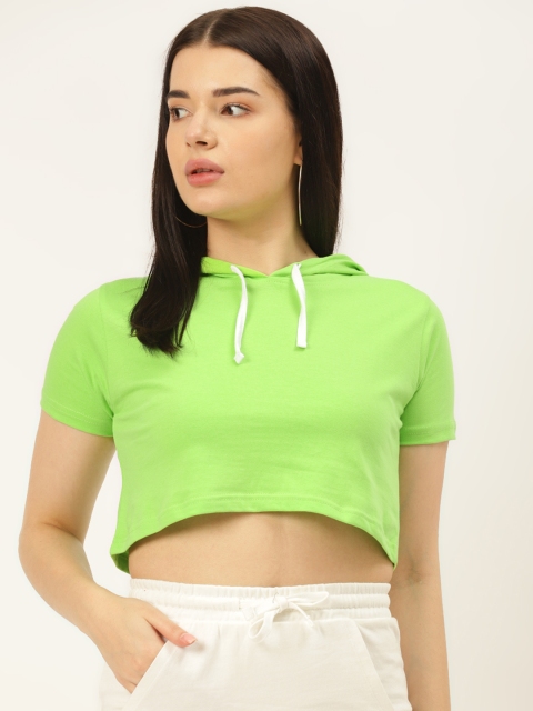 

Rodzen Women Fluorescent Green Pure Cotton Slim Fit Pure Cotton T-shirt