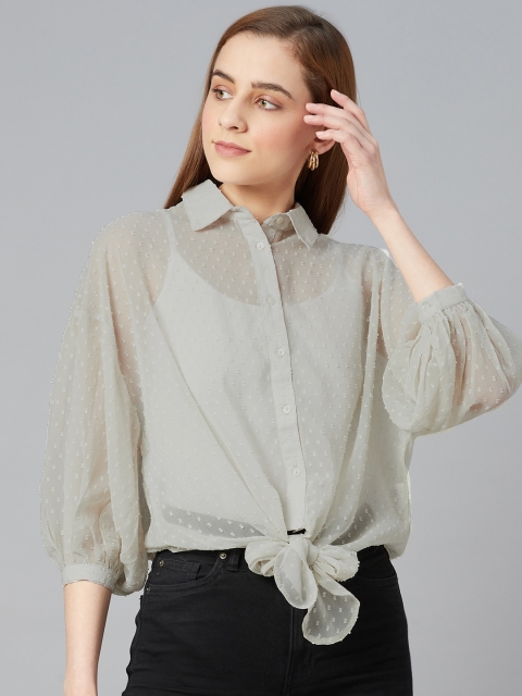 

I AM FOR YOU Green Bishop Sleeves Georgette Shirt Style Top