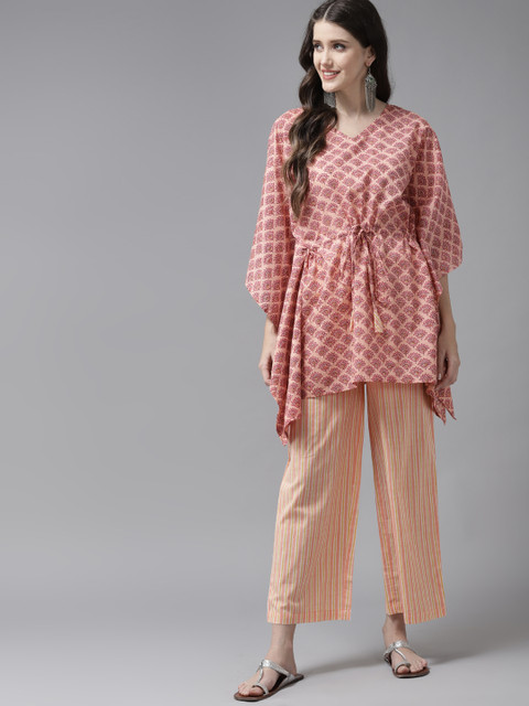 

Amirah s Women Peach-Coloured Ethnic Motifs Printed Regular Pure Cotton Top with Pyjamas
