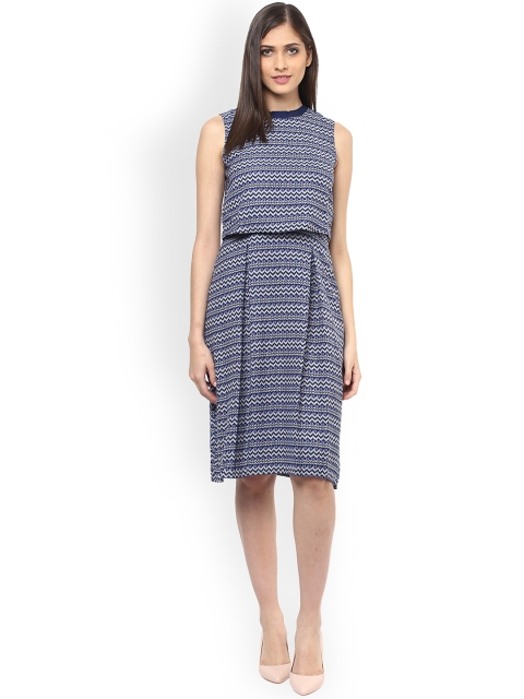 

109F Women Blue Striped Fit and Flare Dress