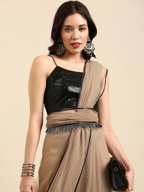 

Sangria Beige Sequinned Net Saree